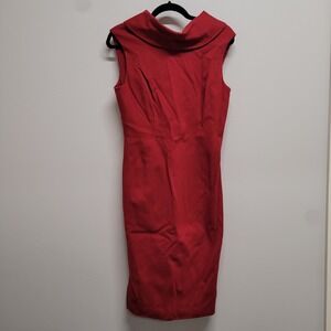 Karen Millen Red Portrait Neckline Sheath Dress DB229 US 10 UK 14 Sleeveless